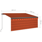 Markise Manuell Einziehbar mit Rollo & LED 3x2,5 m Orange Braun