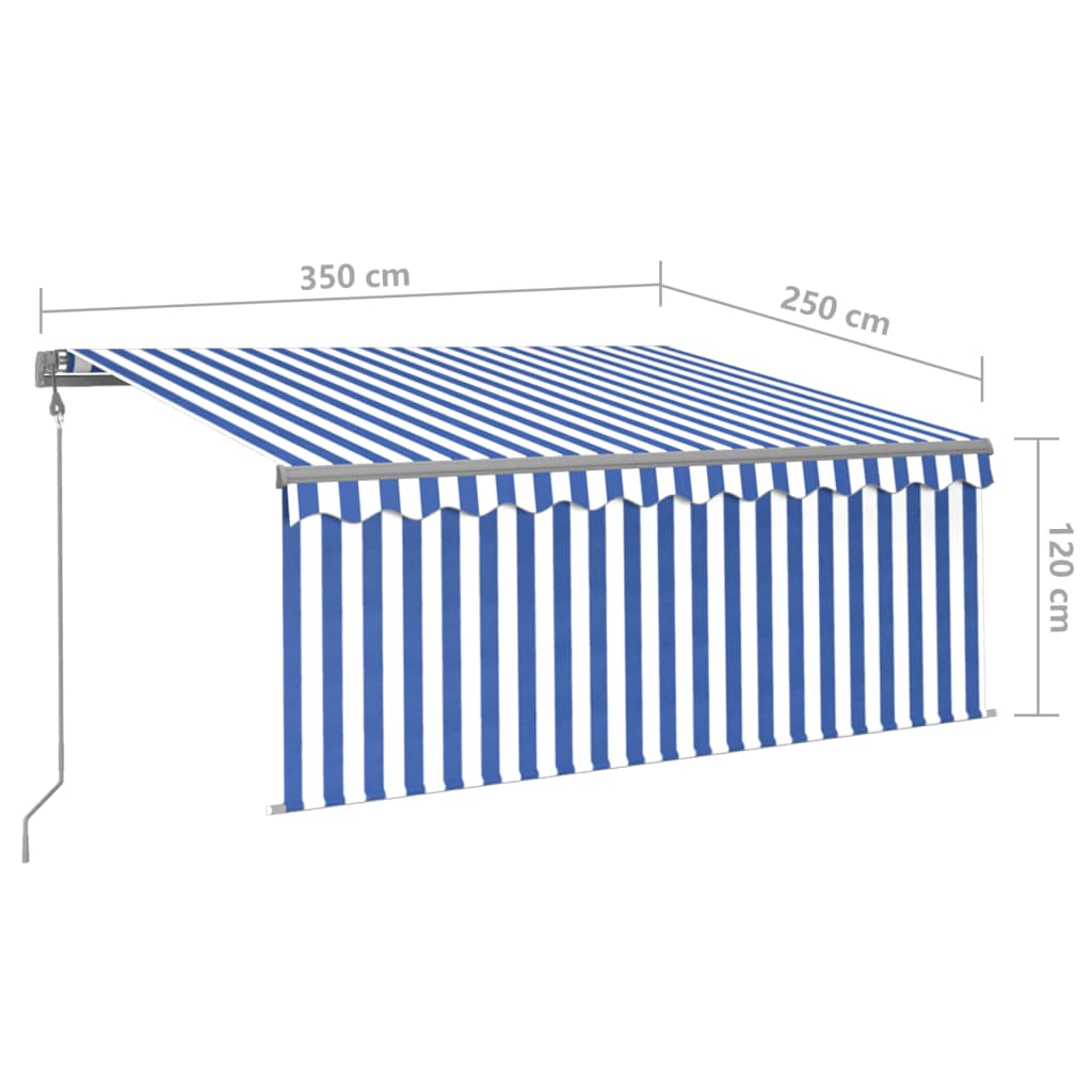 Markise Automatisch mit Rollo LED Windsensor 3,5x2,5m Blau Weiß