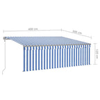 Markise Automatisch mit Rollo LED Windsensor 4x3m Blau Weiß