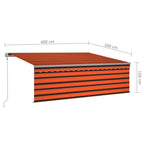 Markise Automatisch mit Rollo LED Windsensor 4x3 m Orange Braun