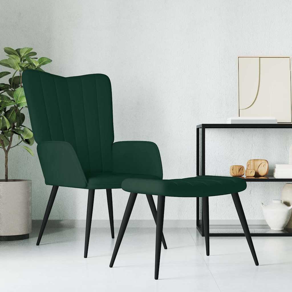 Relaxsessel mit Hocker Dunkelgrün Samt