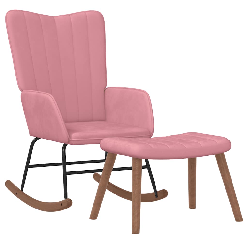 Schaukelstuhl mit Hocker Samt Rosa