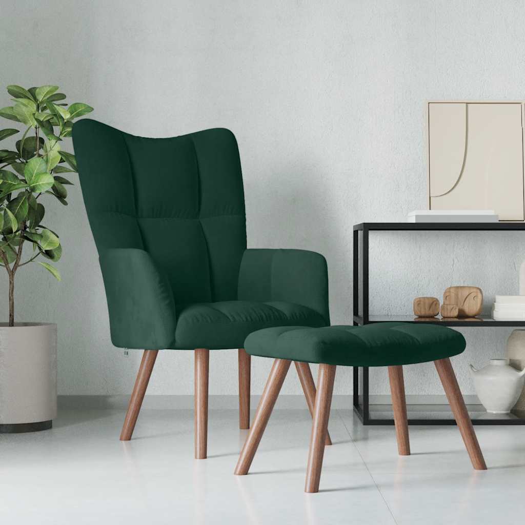 Relaxsessel mit Hocker Dunkelgrün Samt
