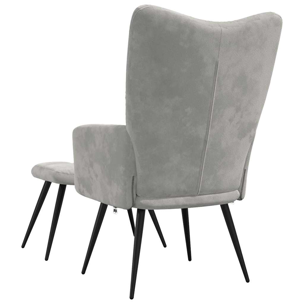 Relaxsessel mit Hocker Hellgrau Samt