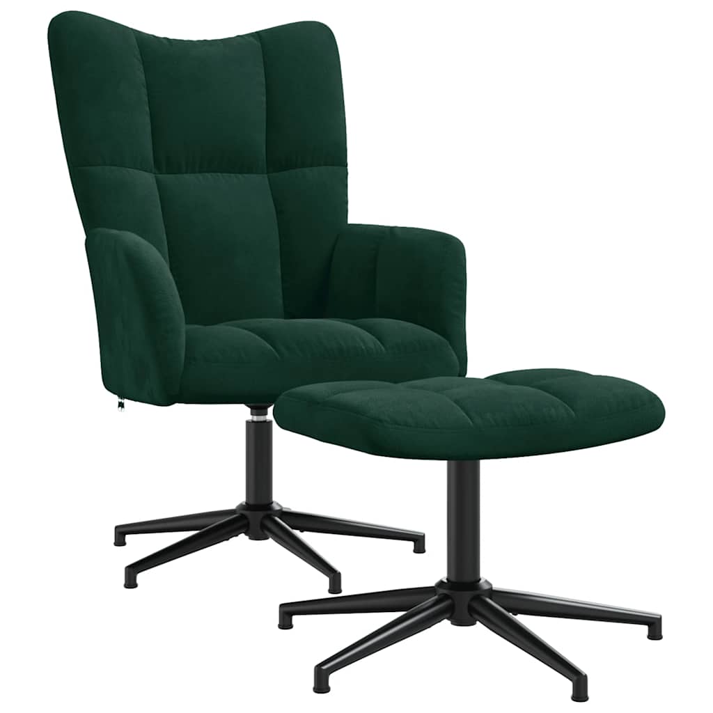 Relaxsessel mit Hocker Dunkelgrün Samt