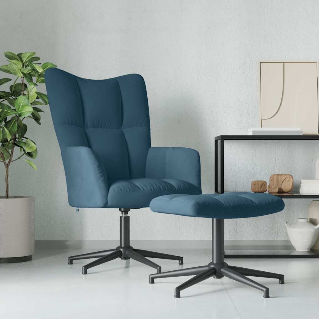 Relaxsessel mit Hocker Blau Samt