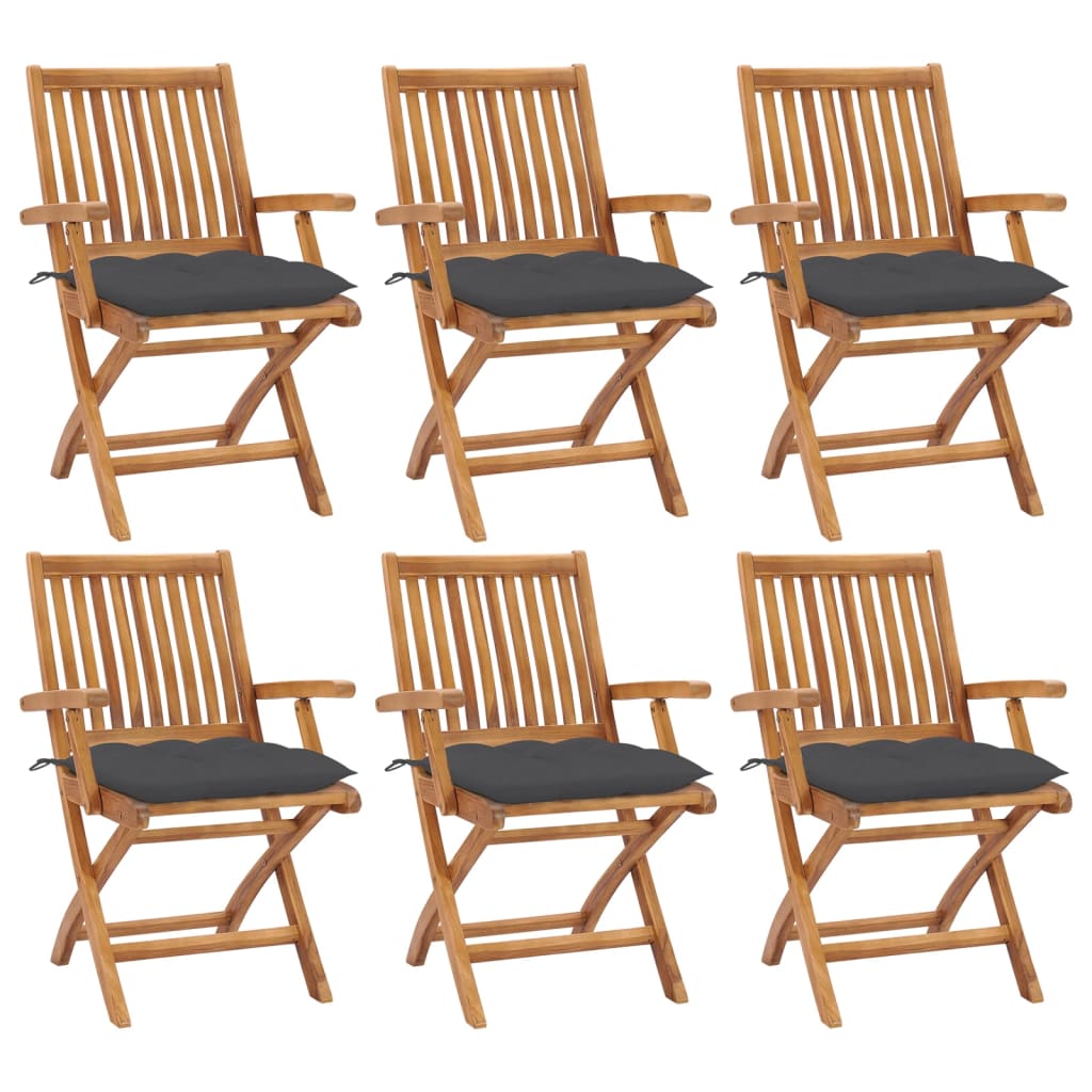 Klappbare Gartenstühle mit Kissen 6 Stk. Massivholz Teak