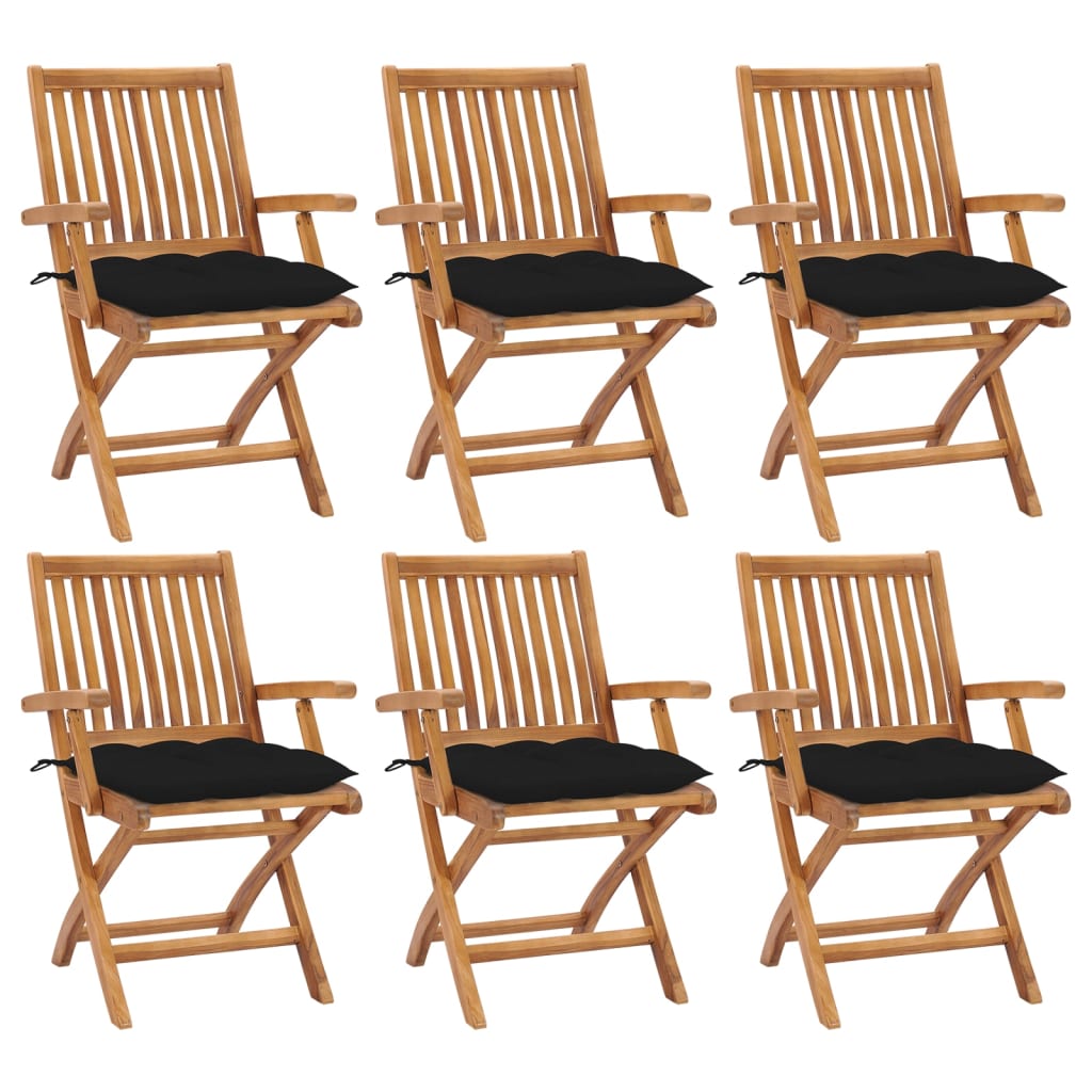 Klappbare Gartenstühle mit Kissen 6 Stk. Massivholz Teak