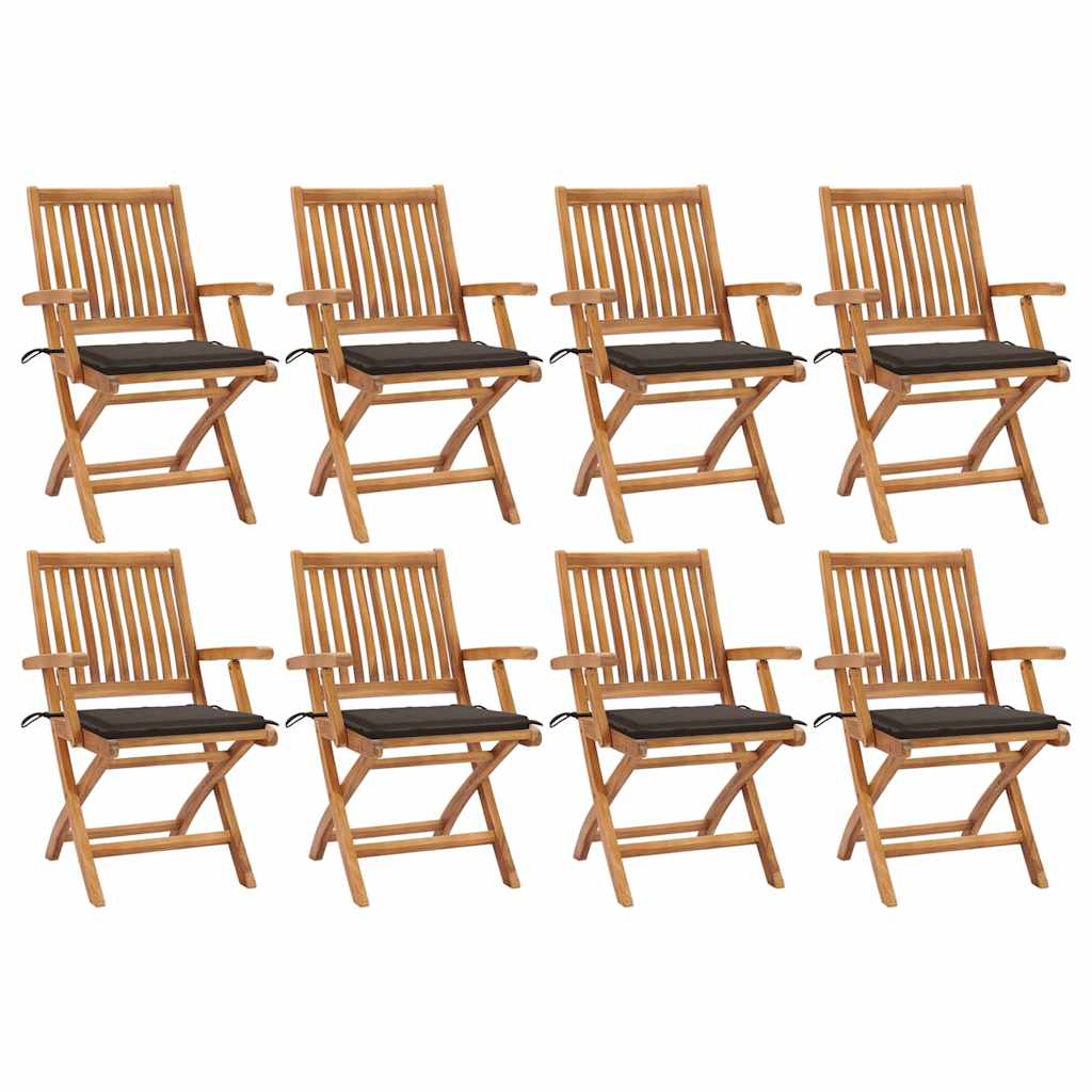 Klappbare Gartenstühle mit Kissen 8 Stk. Massivholz Teak