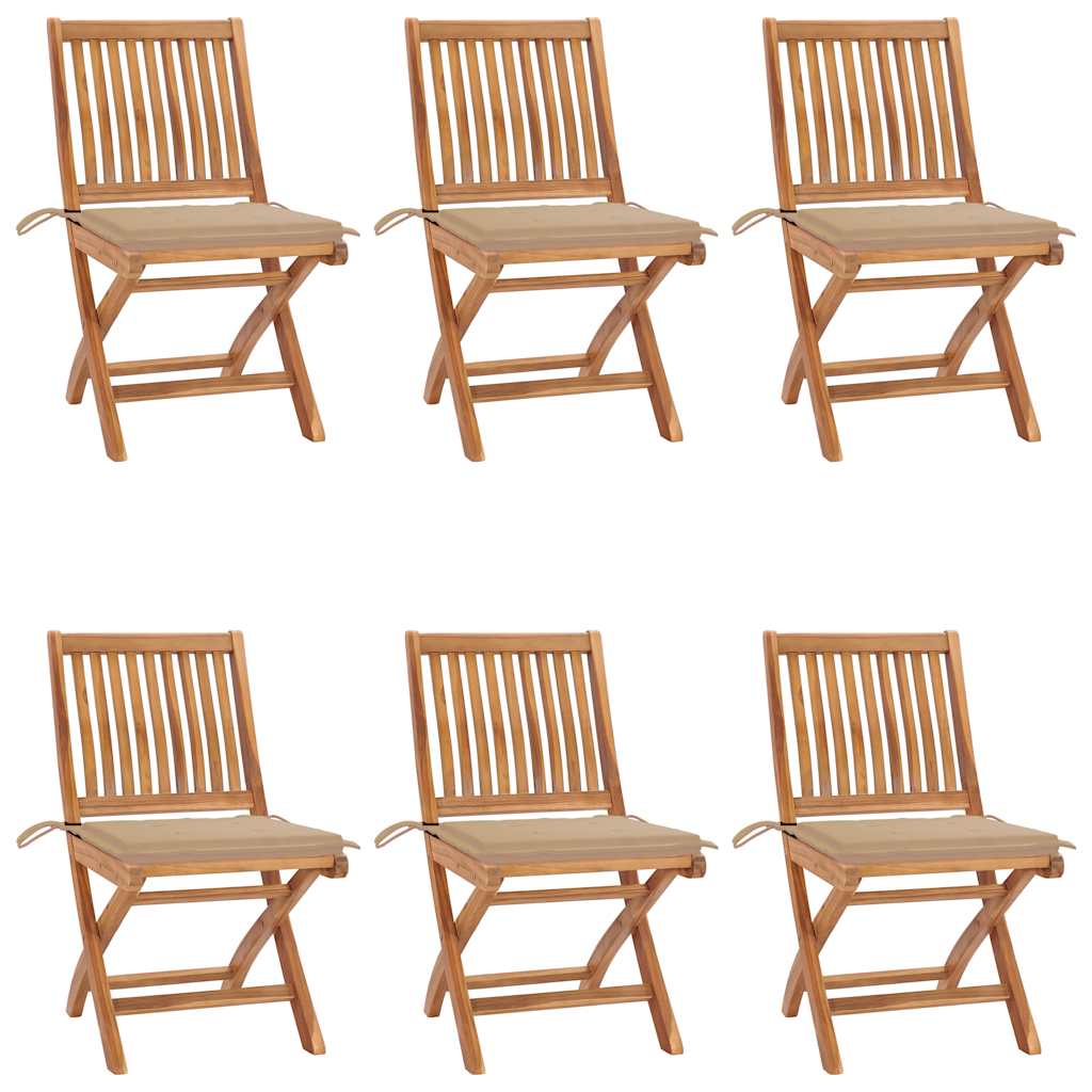 Klappbare Gartenstühle mit Kissen 6 Stk. Massivholz Teak