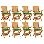 Gartenstühle mit Grünen Kissen 8 Stk. Massivholz Teak