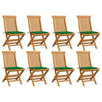Gartenstühle mit Grünen Kissen 8 Stk. Massivholz Teak