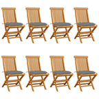 Gartenstühle mit Grauen Kissen 8 Stk. Massivholz Teak