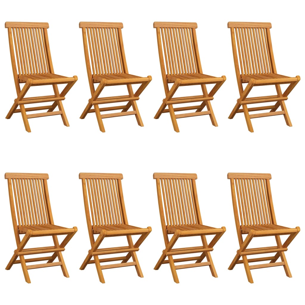 Gartenstühle mit Beigen Kissen 8 Stk. Massivholz Teak