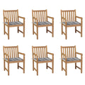 Gartenstühle 6 Stk. Graue Karomuster-Kissen Massivholz Teak