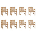 Gartenstühle 8 Stk. mit Beigen Kissen Massivholz Teak