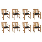Gartenstühle 8 Stk. mit Schwarzen Kissen Massivholz Teak