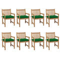 Gartenstühle 8 Stk. mit Grünen Kissen Massivholz Teak