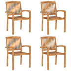 Stapelbare Gartenstühle mit Kissen 4 Stk. Massivholz Teak