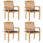 Stapelbare Gartenstühle mit Kissen 4 Stk. Massivholz Teak