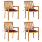Stapelbare Gartenstühle mit Kissen 4 Stk. Massivholz Teak