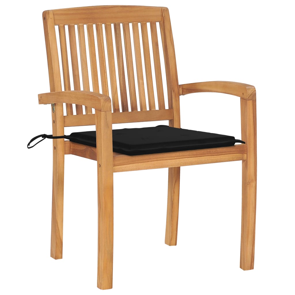 Stapelbare Gartenstühle mit Kissen 6 Stk. Massivholz Teak