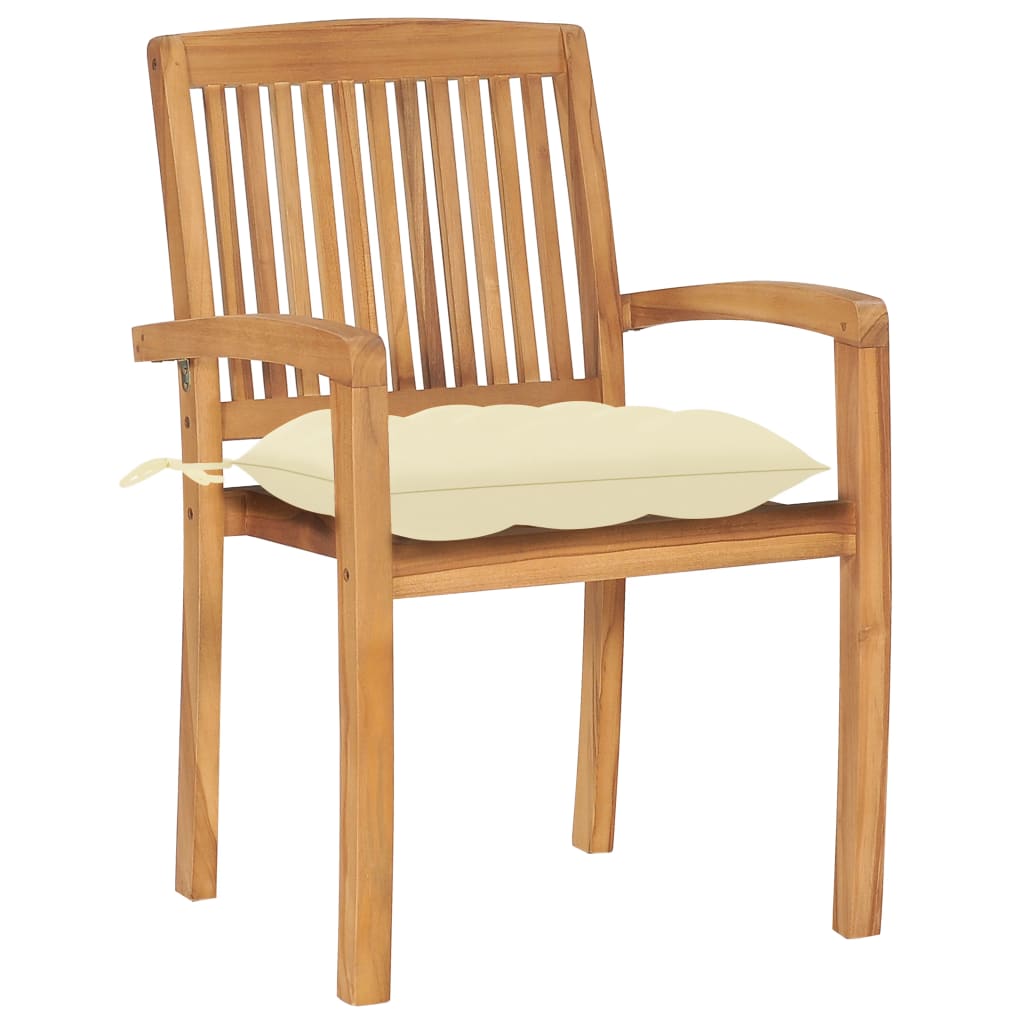 Stapelbare Gartenstühle mit Kissen 6 Stk. Massivholz Teak