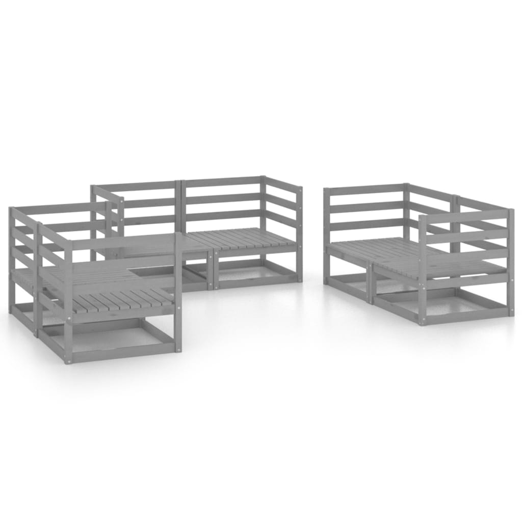 6-tlg. Garten-Lounge-Set Grau Massivholz Kiefer