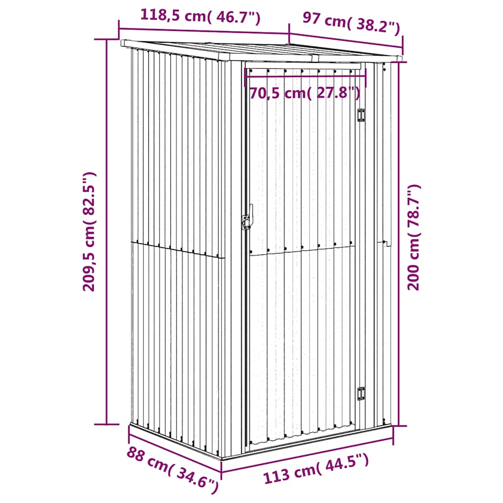 Geräteschuppen Anthrazit 118,5x97x209,5 cm Verzinkter Stahl