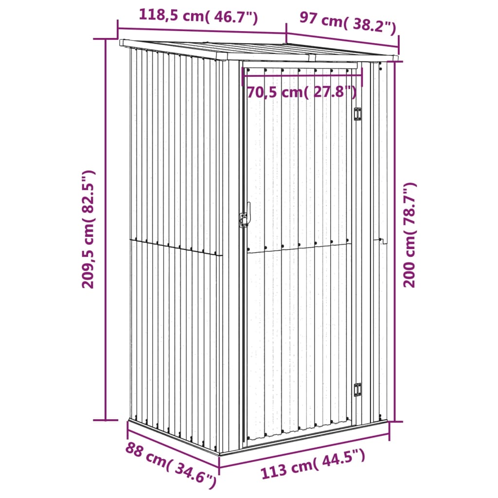 Gartenhaus Braun 118,5x97x209,5 cm Verzinkter Stahl