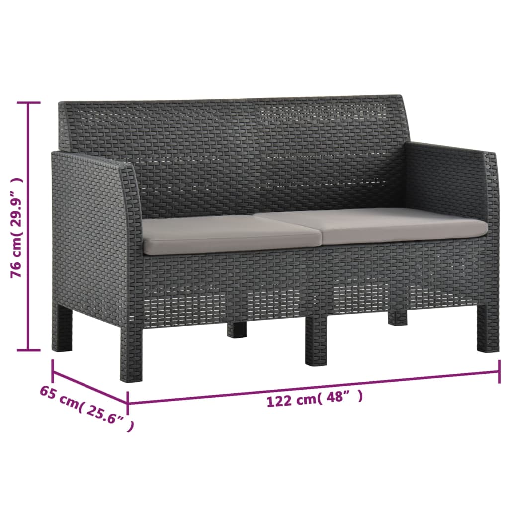 2-tlg. Garten-Lounge-Set mit Kissen PP Rattan Anthrazit