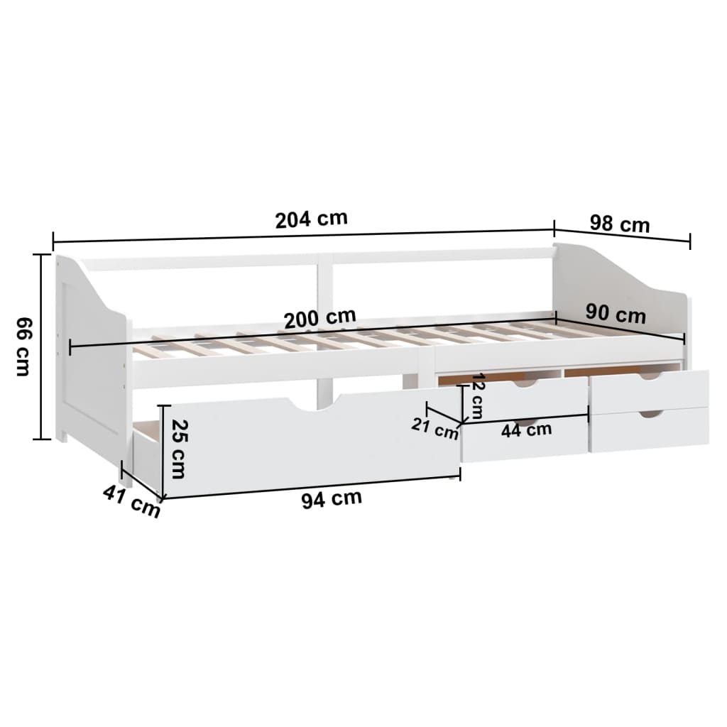 Tagesbett 3-Sitzer mit Schubladen Weiß Kiefernholz 90x200 cm