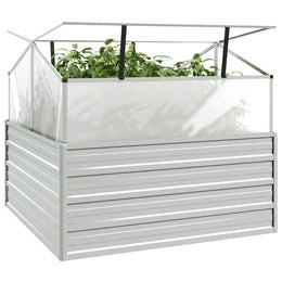 vidaXL Garten-Hochbeet mit Gewächshaus 100x100x85 cm Silber
