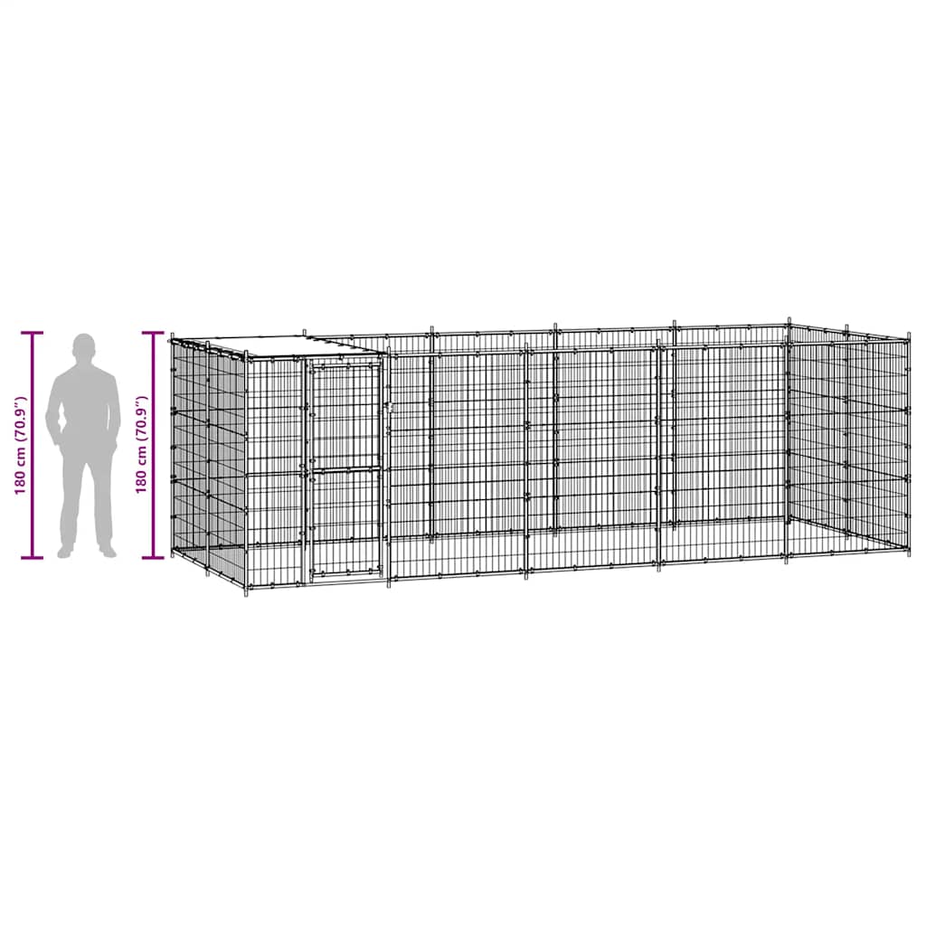 Outdoor-Hundezwinger mit Überdachung Stahl 12,1 m²