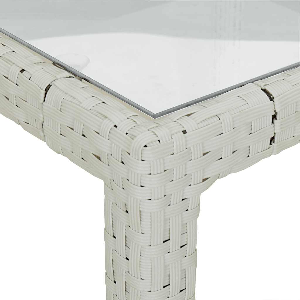 Gartentisch 90x90x75 cm Gehärtetes Glas Poly Rattan Weiß