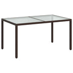Gartentisch 150x90x75 cm Gehärtetes Glas Poly Rattan Braun