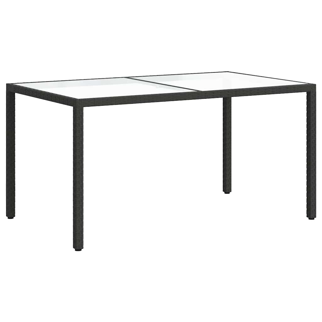 Gartentisch 150x90x75 cm Gehärtetes Glas Poly Rattan Schwarz