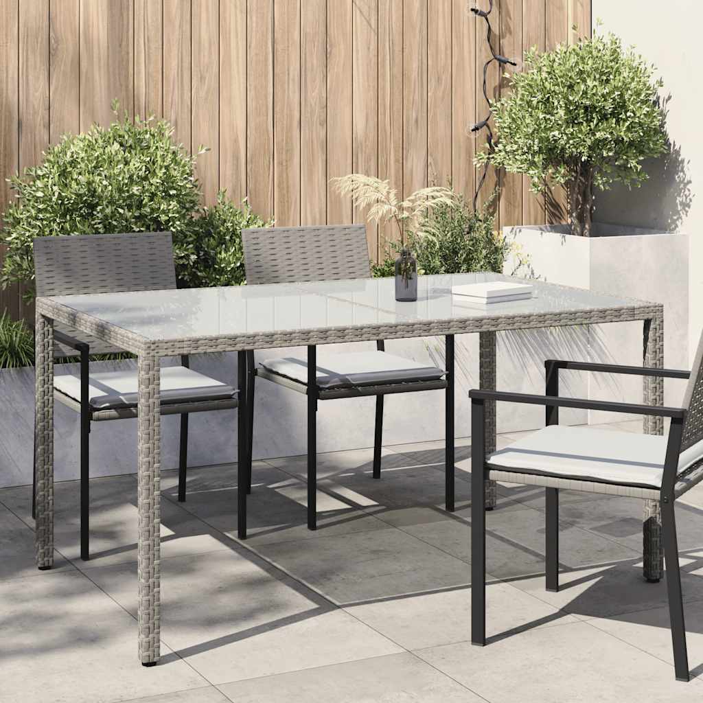 Gartentisch 150x90x75 cm Hartglas und Poly Rattan Grau