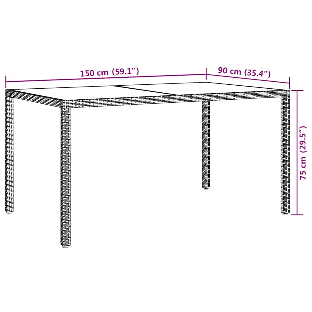 Gartentisch 150x90x75 cm Gehärtetes Glas Poly Rattan Weiß