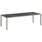 Gartentisch Grau 250x100x75 cm Hartglas und Poly Rattan