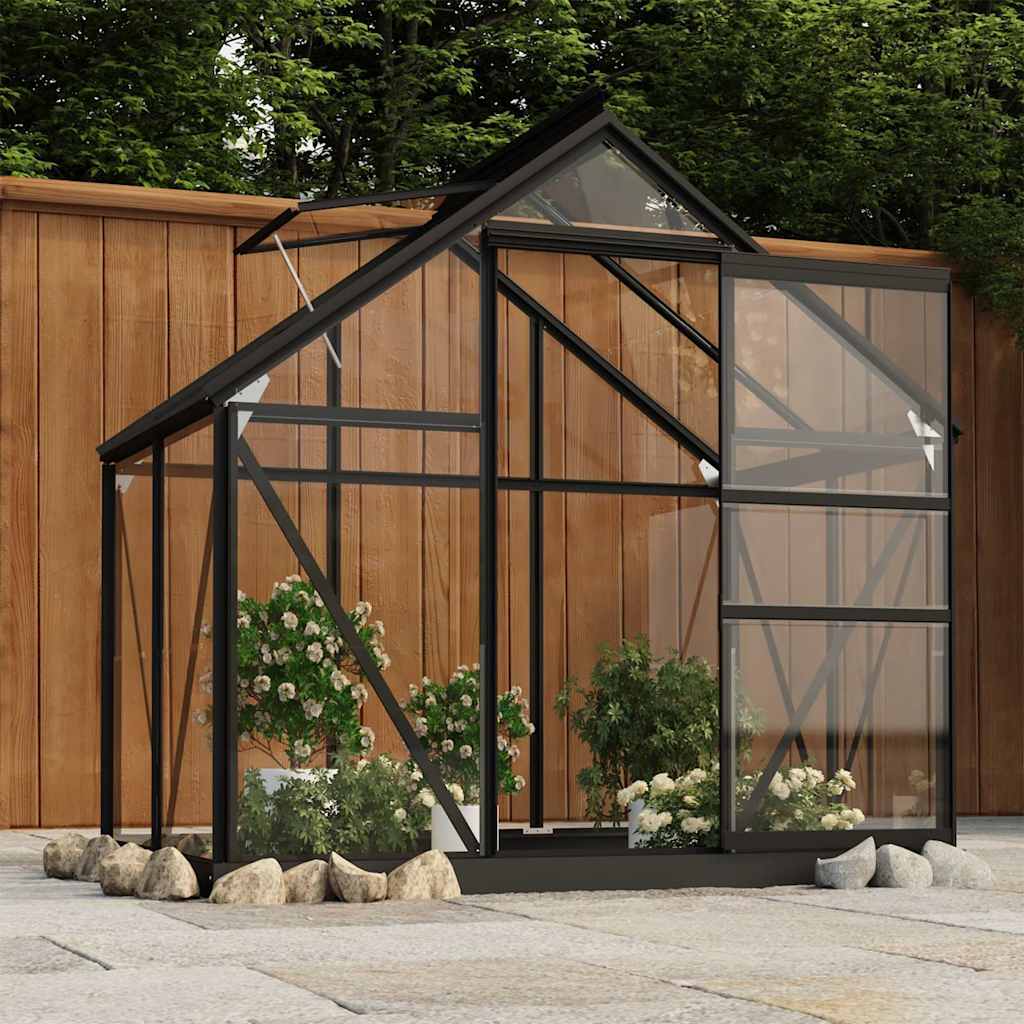 vidaXL Glas Gewächshaus Anthrazit 155x103x191 cm Aluminium