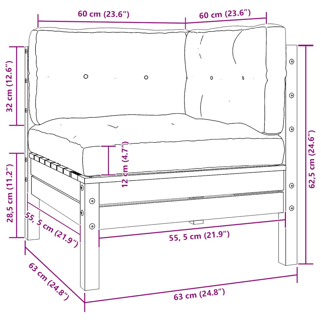 Garten-Ecksofa mit Kissen in Creme Massivholz Kiefer