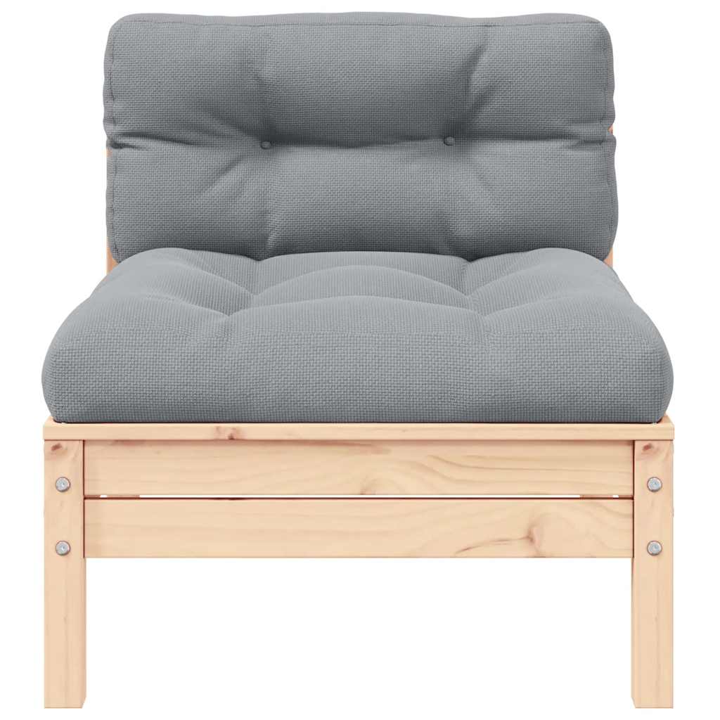 Garten-Mittelsofa mit Grauen Kissen Massivholz Kiefer