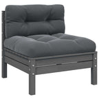 Garten-Mittelsofa mit Anthrazit Kissen Grau Massivholz Kiefer