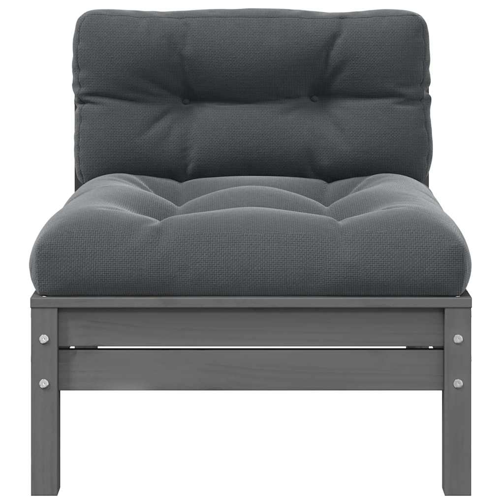Garten-Mittelsofa mit Anthrazit Kissen Grau Massivholz Kiefer