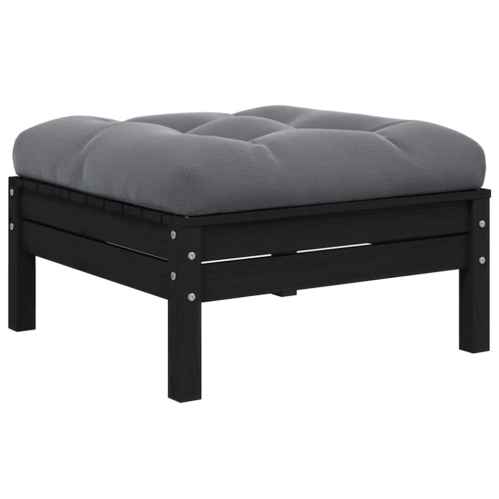 Gartenhocker mit Anthrazit Kissen Schwarz Massivholz Kiefer