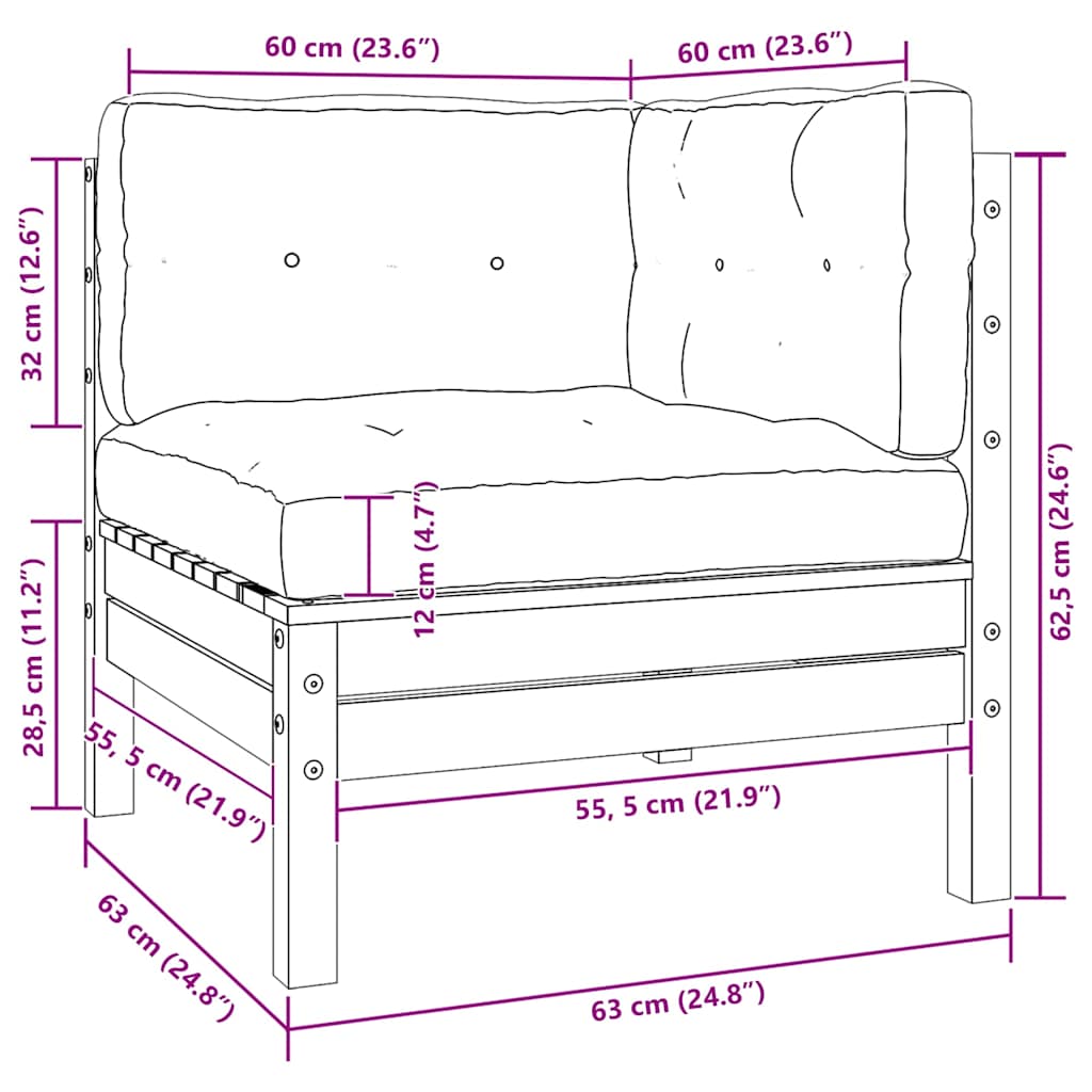 Gartensofa 2-Sitzer mit Kissen in Weiß Massivholz Kiefer