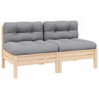 2-Sitzer-Gartensofa mit Grauen Kissen Massivholz Kiefer