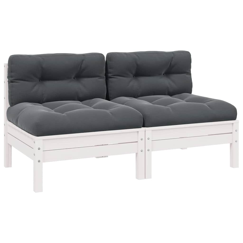 2-Sitzer-Gartensofa mit Kissen Weiß Massivholz Kiefer