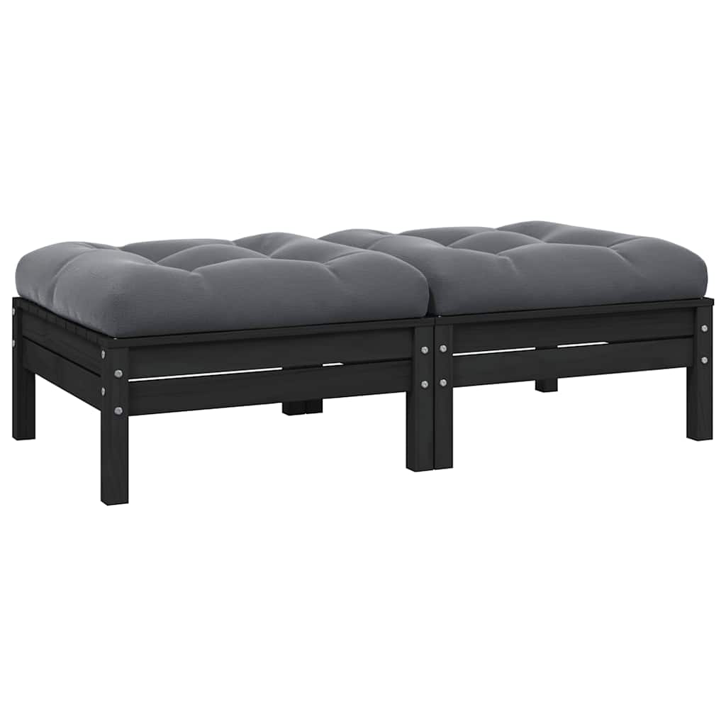 Gartensofa 2-Sitzer mit Kissen in Schwarz Massivholz Kiefer
